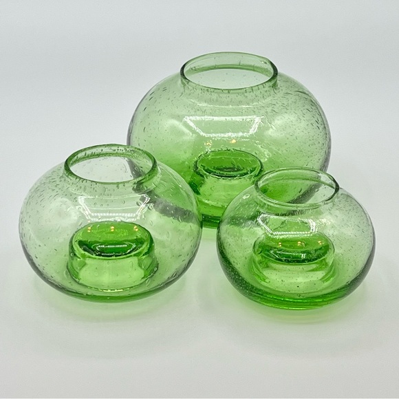 Green Blown Glass Sphere Candle Holders Southern Living Set of 3 Globe Shape - Picture 5 of 8
